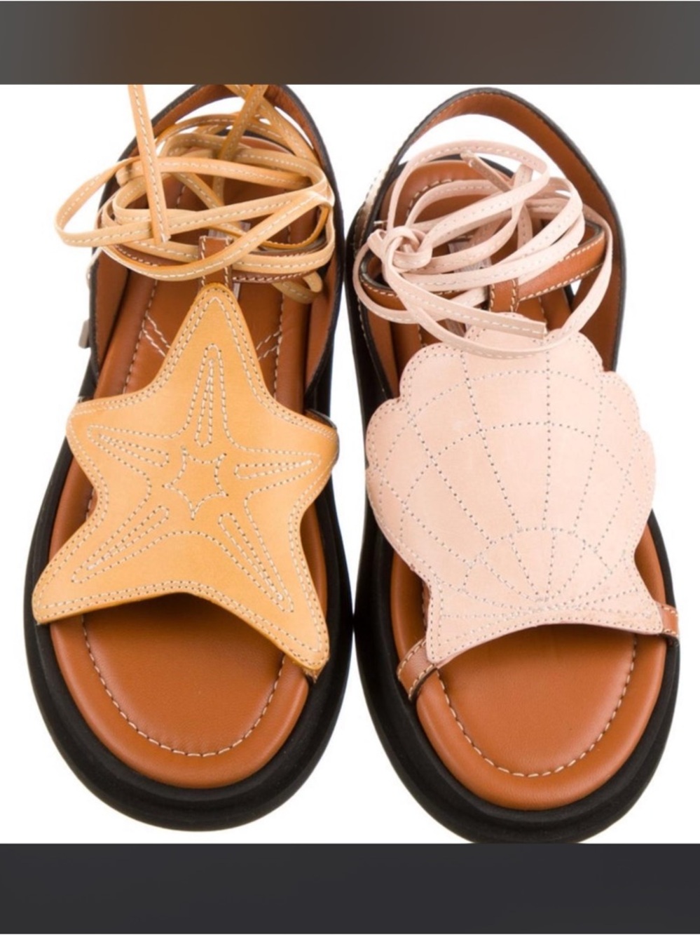 Zimmermann Two-Tone Shell & Star Leather Lace-Up Sandals in Tan and Blush